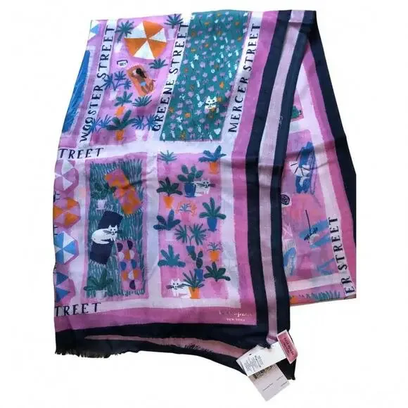 FALL CLEARANCE! NWT Kate Spade Rooftop Scene Oblong Scarf - Bright Peony - Picture 6 of 6